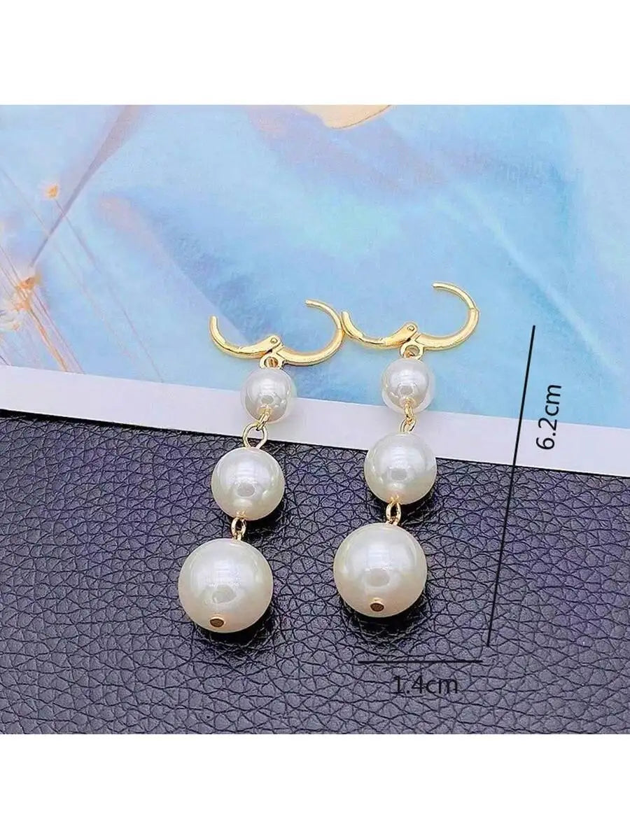 Vintage Wedding 3 Faux Pearl Drop Zinc Alloy Earrings