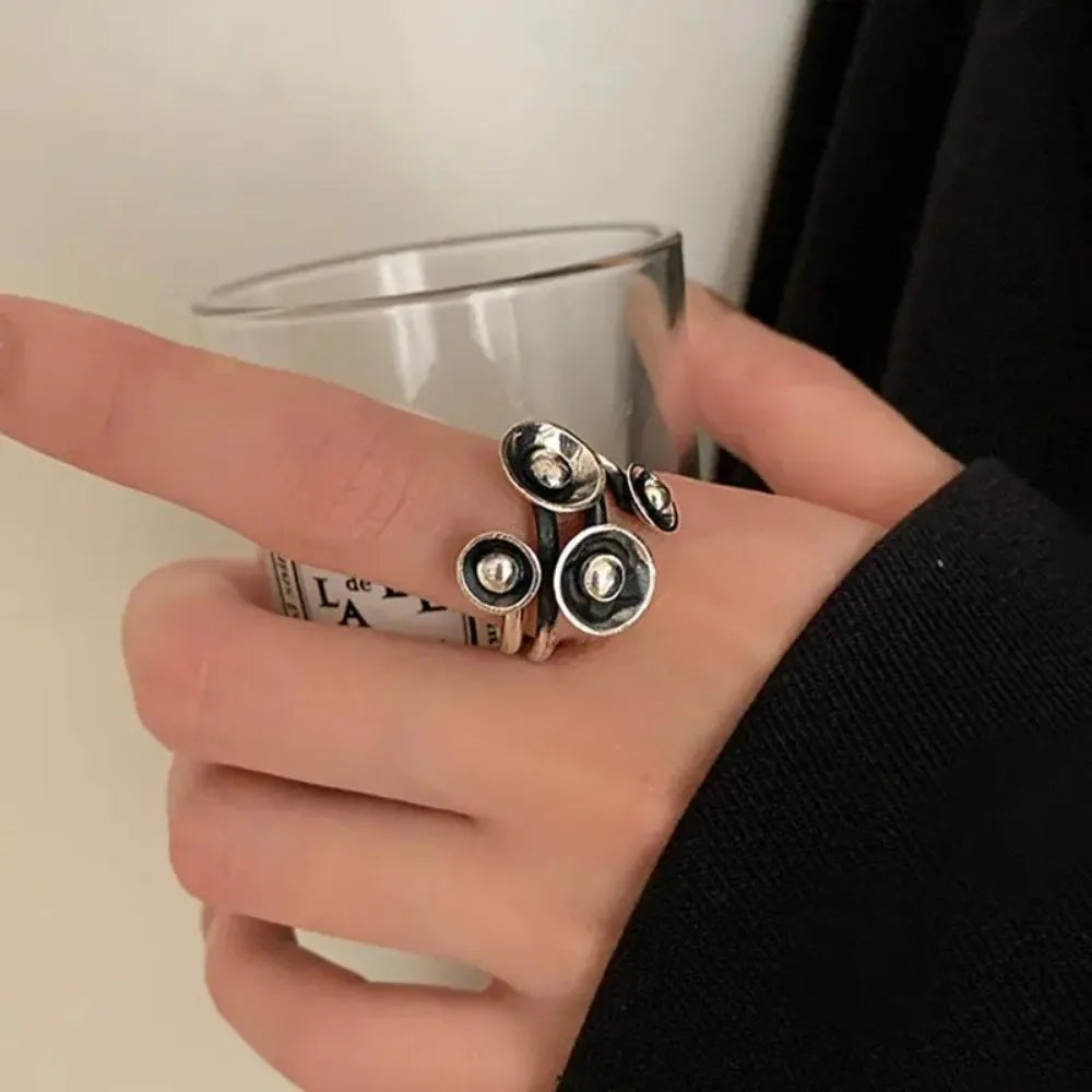Large Adjustable Zinc Alloy Ring - Geometric, Retro, Exaggerated, Motion, Tornado