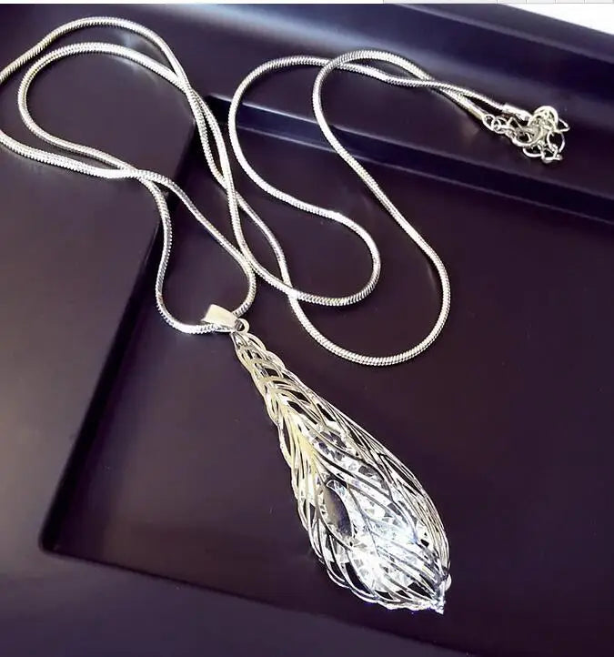 Selection of Bold Long Alloy Necklaces with Large Crystal Pendants